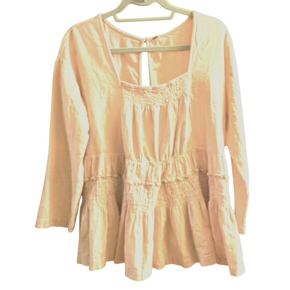 Free People Size M Nyla Top Ethereal Billowy Neutral Ruffle Peplum Lagenlook - Picture 7 of 7
